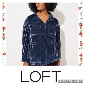 LOFT Plus blue velvet utility jacket. Size 16.